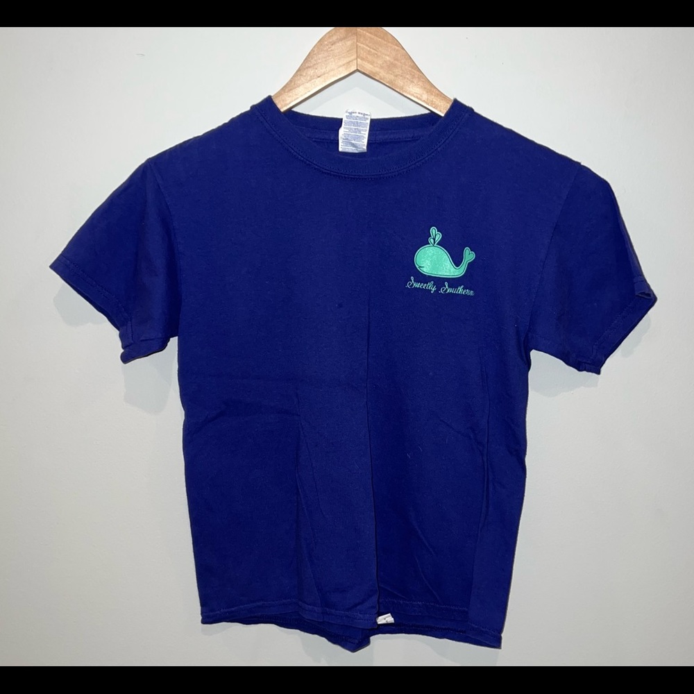 Sweetly Southern royal blue whale tee